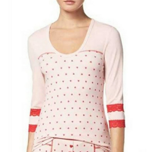 Lounge Sleep Top Pink Hearts Lace Intimates BETSY JOHNSON Sz M - Picture 2 of 12